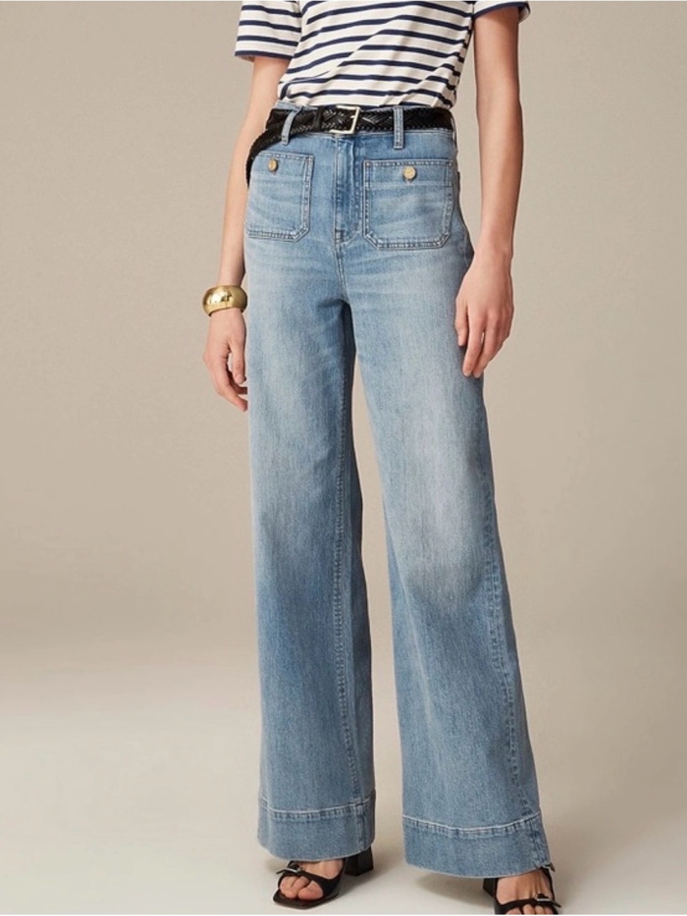 Women's J.crew sailor high rise denim trouser wide leg jeans size 29 River wash